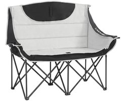 Dubbele Camping Sofa Stoel met 2 Bekerhouders - 95Cm Breed, Ondersteunt tot 200Kg, Zachte Blauw-Grijze Kussens, Draagbaar Opvouwbaar Ontwerp, met Opbergtas, Perfect voor Vissen, Picknicks, Stranden en Gazons, Blauw en Grijs
