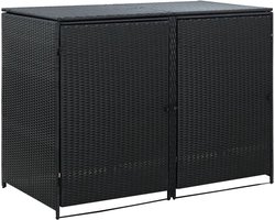 Dubbele Containerberging Zwart | Kliko berging - Kliko kast | Stalen frame - Rattan