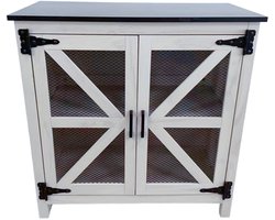 Dubbele Deur Opbergkast 80x40x80cm Wit MDF PB Melamine IJzeren Gaas Industrieel Stijl Woonkamer Slaapkamer Keuken