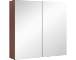 Dubbele deur wandkast met spiegel glas 63x60x13,5 cm - 3 planken - waterdicht houten frame
