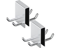 Dubbele Douchewandhaak - Douchehaak RVS - 2 stuks - Handdoekhaak - Douchehaak - Glaspaneel dikte 15 mm - Universele - dubbele douchehaak - Een roestvrijstalen haak kan fungeren als 4 haken