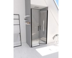 Dubbele Draaideur Douchecabine 80x200cm - Helder Gehard Glas 6mm - Mat zwart Profiel