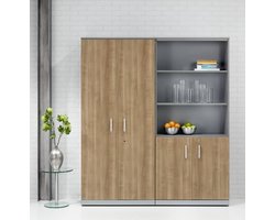 Dubbele draaideurkast Chief 200x90x42 Antraciet eiken met Aluminium ombouw