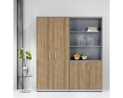 Dubbele draaideurkast Chief 200x90x42 Donker Eiken met Aluminium ombouw