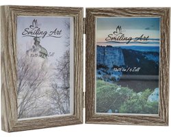 Dubbele Fotolijst voor 2 Foto's van MDF-Hout met Glasplaat - Inklapbare Grijze Lijst