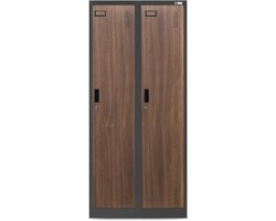 Dubbele Garderobekast Staal 2 Compartimenten Antraciet Houtlook 180x80x50 cm