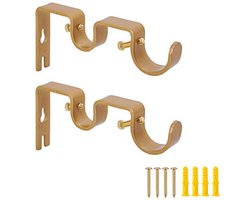 Dubbele gordijnhouders voor 2,5 cm en 5/8 inch gordijnroedes - Wandmontage voor woonkamer en slaapkamer - Goudkleurig