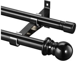 Dubbele gordijnroede - Uitschuifbaar - 76-332 cm - Zwart - Edelstaal