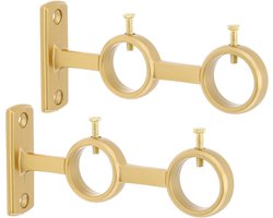 Dubbele gordijnroedebeugel, stevige beugel voor gordijnroede en wasrek, geschikt voor gordijnroedes van 2,5 cm en 1,6 cm, wandmontagebeugel, geschikt voor gordijnroedes en wasrekken in de woonkamer en slaapkamer (goud) tweedelige set.