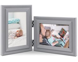 Dubbele Grijze Houten Fotolijst 13 x 18 cm voor Tafelblad of Wandmontage - Staand en Liggend