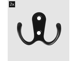 Dubbele haak - 2 Stuks - Zwart - Jashaak - Badkamer - Keuken - Kapstokhaak - Ophanghaken - Kapstok haak - Met schroeven - Kapstokhaak - Strak design - Dubbele haakjes zwart - Haakje zwart - Kledinghaak zwart - Jas haak - Handige haak - Kleren haak
