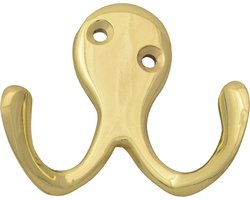 Dubbele Haak - Kledinghaak Badkamer - Handdoeken Ophangen - Massief Messing - 67mm x 57mm - Messing