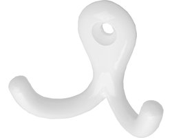 Dubbele haak wit - Jashaak - Muurhaak - Kapstokhaak - 0560-79 - Ophanghaken - Kapstok haak - Kapstokhaak - Strak design - Dubbele haakjes wit - Haakje wit - Kledinghaak wit - Jashaak - Handige haak - Kleren haak - Wandhaak