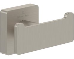 Dubbele Handdoekhaak - Wandhaak Badkamer - Handdoeken Ophangen - Massief Messing - 80x44x45 mm - Geborsteld Nikkel Mat