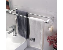 Dubbele Handdoekrek - Handdoekhouder 2 Haken - Badkamer - Keuken - Zonder Boren - Handdoekenstang - Handdoekenrek