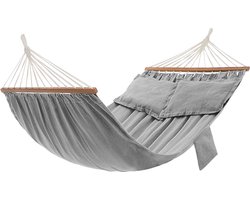 Dubbele Hangmat - Tuinschommel - Hangbed - Buitenligstoel - Past in de tuin - Geschikt voor op reis - Creëert uw eigen toevluchtsoord - 210 cm x 150 cm - Grijze gemengde stof - 300 kg capaciteit