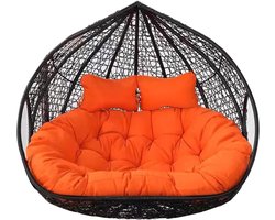Dubbele Hangstoel - 2-Persoons Schommel - Tuin Terras Zitten - Comfortabel Kussen - 170x120 CM - Oranje Rood