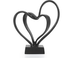 Dubbele harten in liefde sculptuur - gietijzeren standbeeld voor huwelijksverjaardag en Valentijnsdag - romantisch metalen ornament voor thuis decor - vintage stijlrijk cadeau.