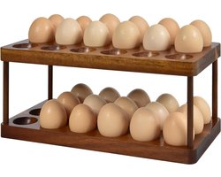 Dubbele houten eierhouder voor boerderij keuken - acacia eierlade organizer - 2 niveaus vers ei opbergrek mand - 36 capaciteit egg tray