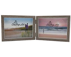 Dubbele houten fotolijst voor 2 foto's - Inklapbare grijze lijst (liggend formaat, 2 x 13 x 18 cm)