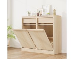 Dubbele Kantelbare Prullenbak Kast - Luxe Afvalbak Kast Houtlook - Keukenkast voor Afvalscheiding - Met Lade & Bovenblad - Huisdiervriendelijk - Natuurlijk Hout