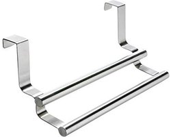 Dubbele Keukenhanddoekhouder voor Kastdeur - Roestvrij Staal