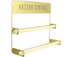 Dubbele Keukenrolhouder Metaal - Goud - 35 x 28 x 10 cm - Luxe Gouden Keukenrol Houder voor Stijlvolle Keukeninrichting en Praktische Opslag - Goud