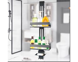 Dubbele Laag Doucheplank SUS304 Roestvrij Staal - Op te Hangen - Zeephouder - Glazen Douchewand - Shampoohouder Doucherek