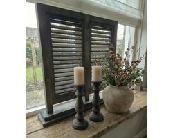 Dubbele Louvre luik op Voet – Raam Shutter - 70cm – Bruin - Handgemaakt