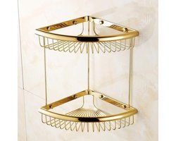 Dubbele Messing Douche Plank Wandmontage 2-Tier Hoek Mand Driehoek Opbergrek Badkamer Accessoires Voor Maximaliseren Ruimte Chrome Plated Finish