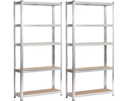 Dubbele Metalen Rekken 90x30x180 cm in Zilver – Staande Stalen/MDF Opbergrekken – 10 Planken – Zelfmontage – Max. 175 kg per Plank – Industriële Stijl – Geschikt voor Kantoor, Garage, Archiefruimte