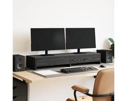 Dubbele Monitorstandaard met Opberglades voor Bureau