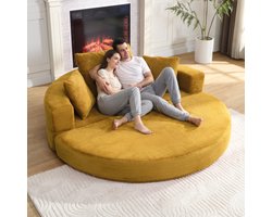 Dubbele multifunctionele opklapbare slaapbank, bank zonder poten - moderne slaapbank, 173x176 cm, dubbele zitting van schuimrubber en corduroy stof - multifunctionele slaapbank met kussens - lichtgeel - geen montage nodig, flexibel en ruimtebesparend