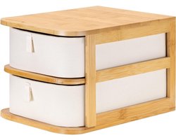 Dubbele Opberglade van Bamboe en Stof - Make-up Organizer voor Badkamer of Make Up Tafel - 23 x 175 x 15 cm make up tafel