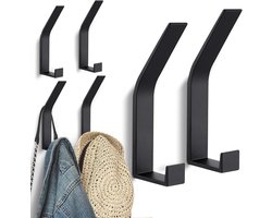 Dubbele ophanghaak - 6 stuks - Incl Schroeven - Industriële kapstok haak - kledinghaken - Badkamer haak - Jashaak - Kapstok haken - Jas haak - Dubbele Wand/Kapstok/Deur/Badkamer Haak - Voor jassen, kleding of handdoeken - Zwart