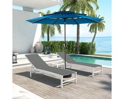 Dubbele Parasol ROLIPO - Rechthoekige Tuinparasol met Handslinger - Grote Stokparasol - UV-werend en Waterafstotend - Stalen Frame met 12 Baleinen - Donkerblauw - Voor Terras, Tuin en Zwembad - Zonder Voet- 450x270 cm