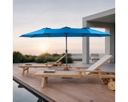 Dubbele Parasol - Tuin - 453x267 cm - Premium Parasol - Bescherming - 12 stalen paraplu-ribben - Tuinparasol - Parasol voor Terras of Balkon - Donkerblauw