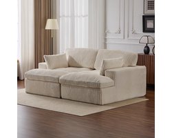 Dubbele relaxfauteuil voor binnen- extra grote zachte wolkenbank- luxe slaapbank met diepe zitting- gesegmenteerde fauteuil- corduroy leesstoel voor in de woonkamer- slaapbank voor 2 personen- wit