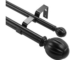 Dubbele Roede Gordijnstokken, 91,4-182,9 cm Verstelbare Lengte, Zwarte Dubbele Raamgordijnstokken met Ronde Eindstukken, 2,5 cm En 19,3 cm Diameter, Veelzijdig voor Transparante En Verduisterende Gordijnen