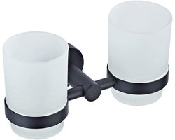 Dubbele Tandenborstelhouder - Badkamer Accessoire - Badkamer Organisatie - Massief Messing - 19 x 9 x 9.6 cm - Mat Zwart