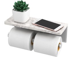 Dubbele Toiletrolhouder - Geborsteld Nikkel - Inclusief Luxe Marmer Detail