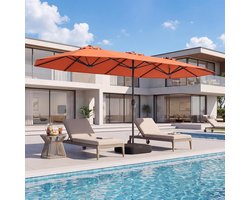 Dubbele Tuinparasol XXL 400x200 cm – Met Verzwaarbare Standaard, UPF 50+ UV-Bescherming, Zwenkmechanisme met Zwengel, Windbestendig & Waterafstotend – Ovale Terrasparasol Oranje – Nicolehome