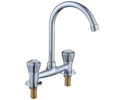 Dubbelgatskraan - Wastafel Kraan Openbare Ktchen Badkamer Verchroomd Anti - Verstelbaar Voor Warm - Water Draaibaar - Voor Wastafel - Aardewiel - Zilver