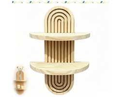 Dubbellaags wandrek - Wandplank - Gebogen zwevende plank van massief hout - Zwevende boekenplank - Geschikt voor slaapkamers woonkamers kinderkamers badkamers enz - 30x19x10cm - Kan gebruikt worden als opbergrek voor kleine decoratieve voorwerpen