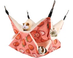 Dubbellaagse hangmat voor kleine dieren - roze aardbeienpatroon - 35 x 35 cm