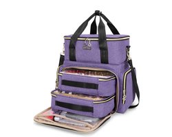 Dubbellaagse nagellak organizer voor 70 flesjes van 15 ml en een nagellamp, grote nagellak kist met 2 verwijderbare zakjes en meerdere opbergsecties (uitsluitend de tas), paars