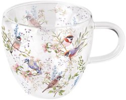 dubbelwandig theeglas-Ambiente-busy birds-vogels-breekbaar-borosilicaat-cadeau