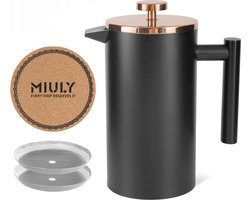 Dubbelwandige French Press Koffiemaker 1L - Stijlvolle Roestvrij Stalen Koffiezetter met Extra Filters