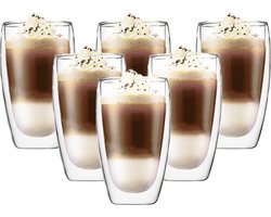 Dubbelwandige Glazen - 450 ml - Set van 6 - Koffieglazen - Theeglas - Cappuccino Glazen - Latte Macchiato Glazen - Glas