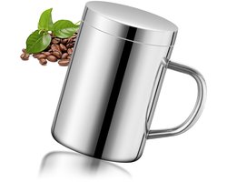 Dubbelwandige thermische metalen beker met deksel en handvat voor veelzijdig gebruik